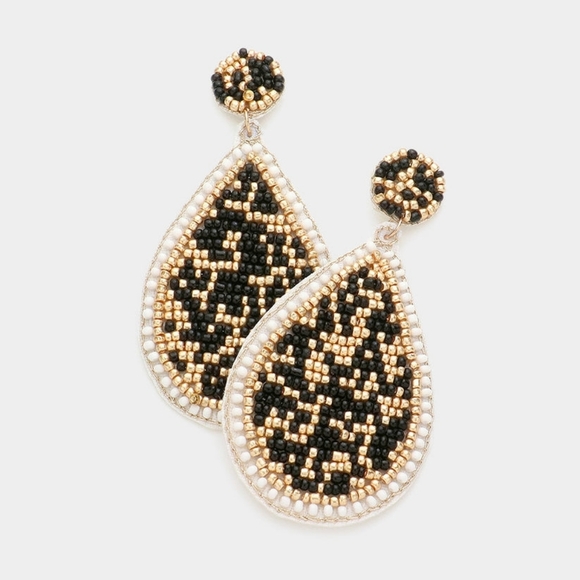Fashion Jewelry Jewelry - Black and Gold Stylish Beaded Teardrop Dangle Earrings